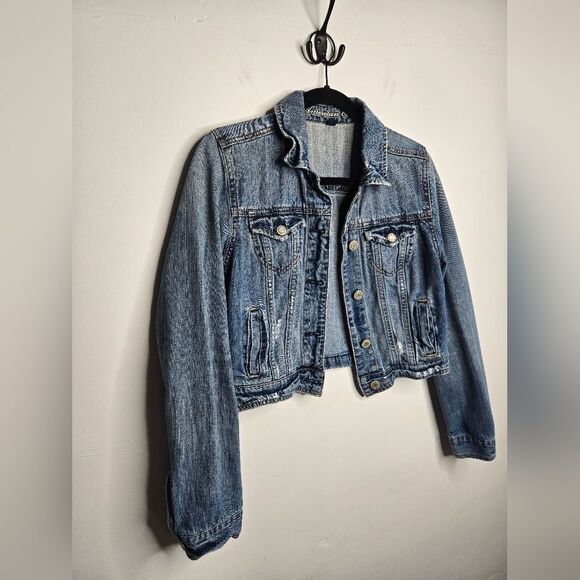 American Eagle Outfitters Cropped Denim Jean Jacket Casual Timeless Y2K Size M - Picture 8 of 11